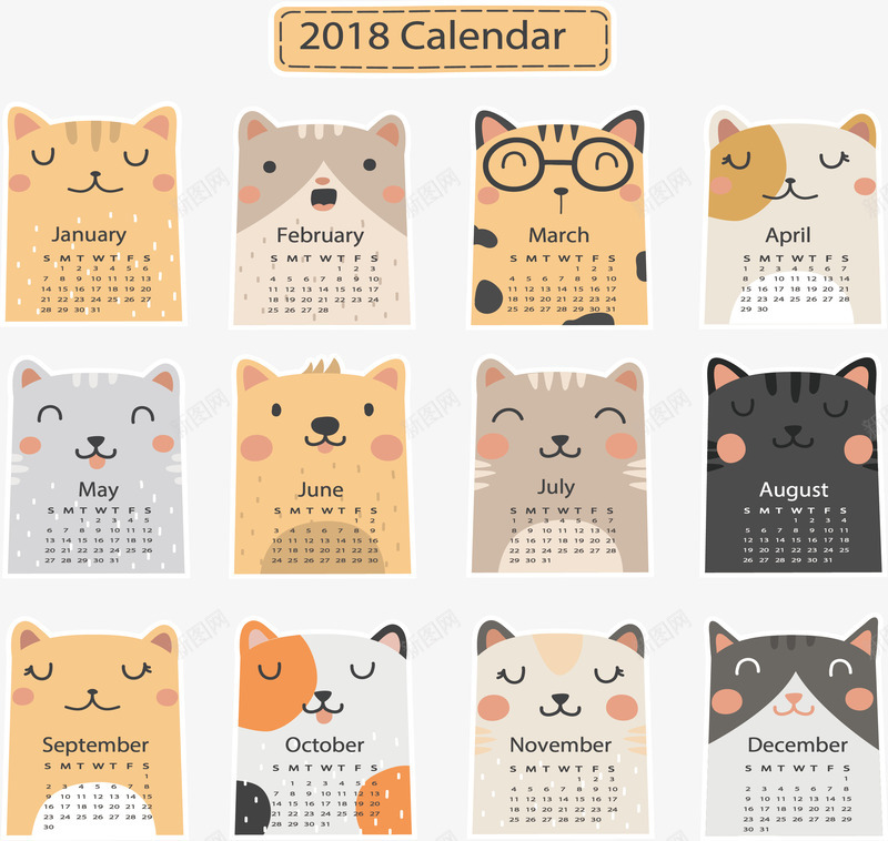 可爱猫咪日历png免抠素材_新图网 https://ixintu.com 2018日历 可爱猫咪 日历 猫咪日历 矢量png