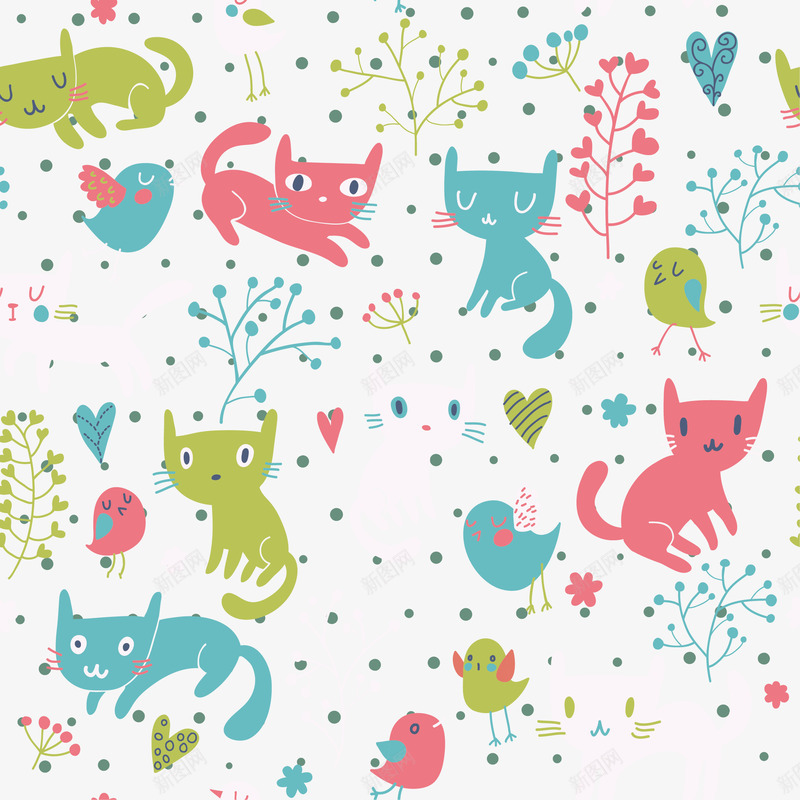 猫咪底纹矢量图ai免抠素材_新图网 https://ixintu.com 动物 卡通 底纹 手绘 猫咪 矢量图