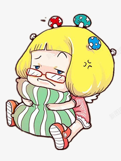 生气的小女孩png免抠素材_新图网 https://ixintu.com 儿童生气 凶巴巴 可爱 怒气冲冲 恼火 憋屈 手绘 枕头 眼镜 蘑菇 蘑菇小人 黄色