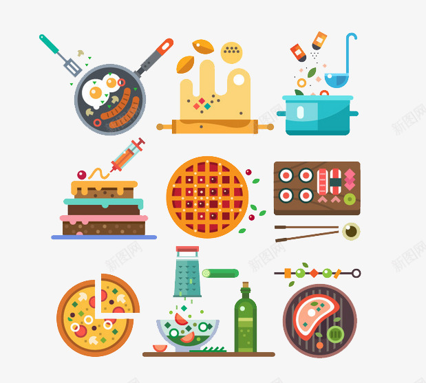 食物png免抠素材_新图网 https://ixintu.com 卡通 平扁图形 电器 美食 餐具