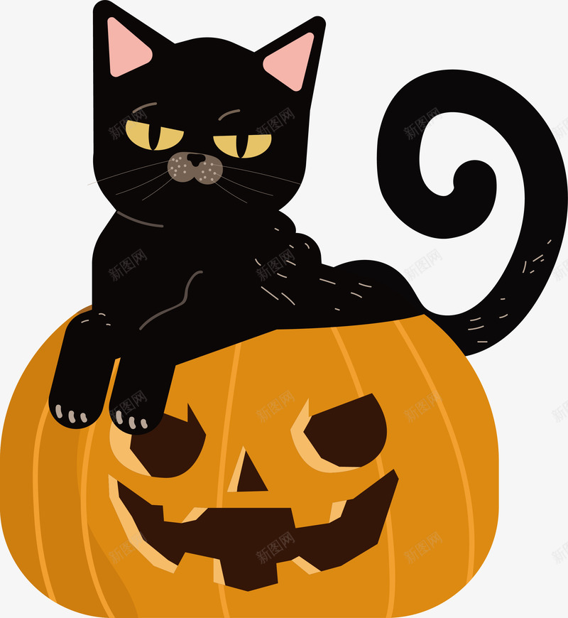 坐在南瓜的猫咪矢量图ai免抠素材_新图网 https://ixintu.com 万圣节 万圣节猫咪 南瓜头 猫咪 矢量png 黑色猫咪 矢量图