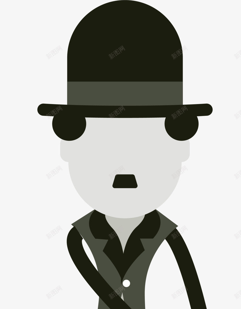 灰色卡通扁平卓别林png免抠素材_新图网 https://ixintu.com 卓别林 国际电影节 影视 拍电影 演员 灰色小人 电影院 看电影