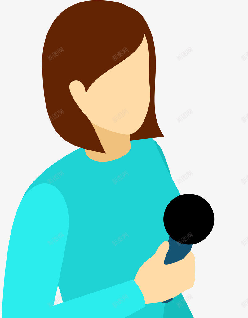 卡通手绘记者话筒人物矢量图ai免抠素材_新图网 https://ixintu.com 主持人 卡通记者 媒体人 直播 记者节 记者话筒 矢量图