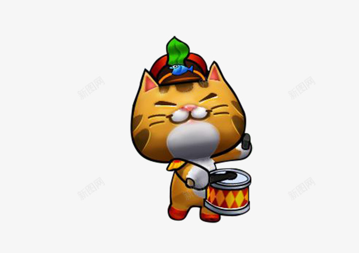 敲鼓png免抠素材_新图网 https://ixintu.com 卡通 可爱 咚咚 帽子 猫咪