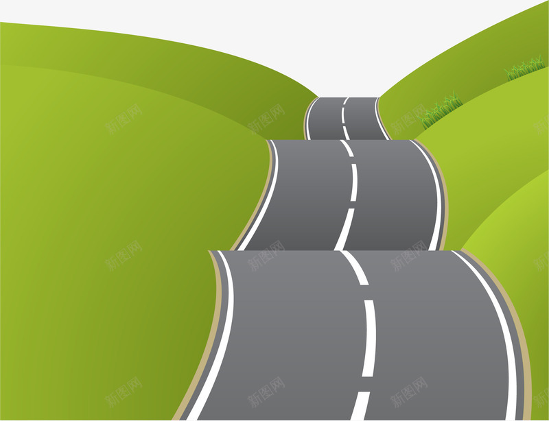 卡通公路和田野矢量图ai免抠素材_新图网 https://ixintu.com 公路 卡通手绘 田野 绿色 矢量图