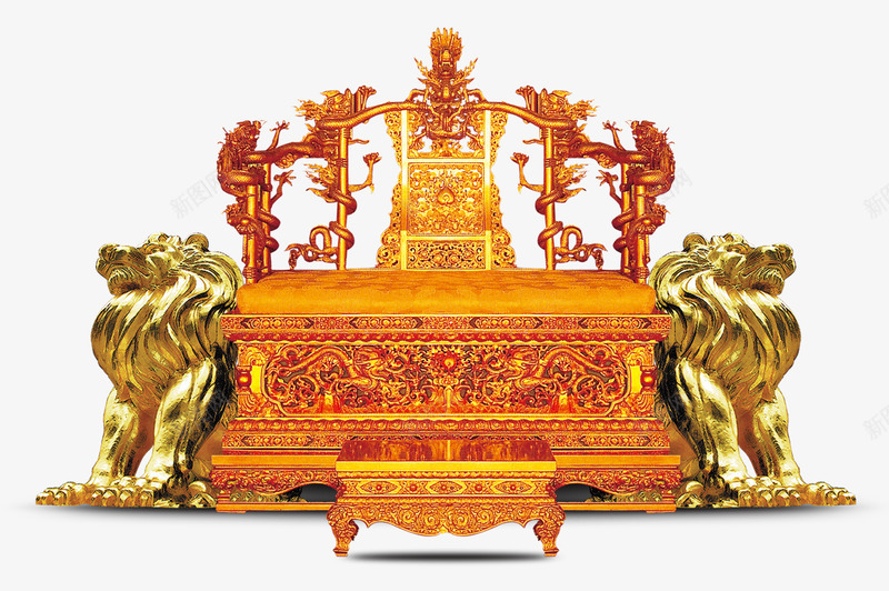 金色王座一对狮子png免抠素材_新图网 https://ixintu.com 一对 狮子 王座 金色 高贵