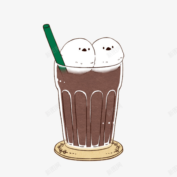 手绘创意杯子png免抠素材_新图网 https://ixintu.com 可爱 巧克力 带吸管 手绘 杯子