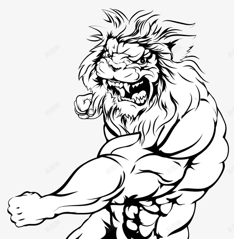 挥拳的狮子png免抠素材_新图网 https://ixintu.com 免费素材 手绘 线条 肌肉