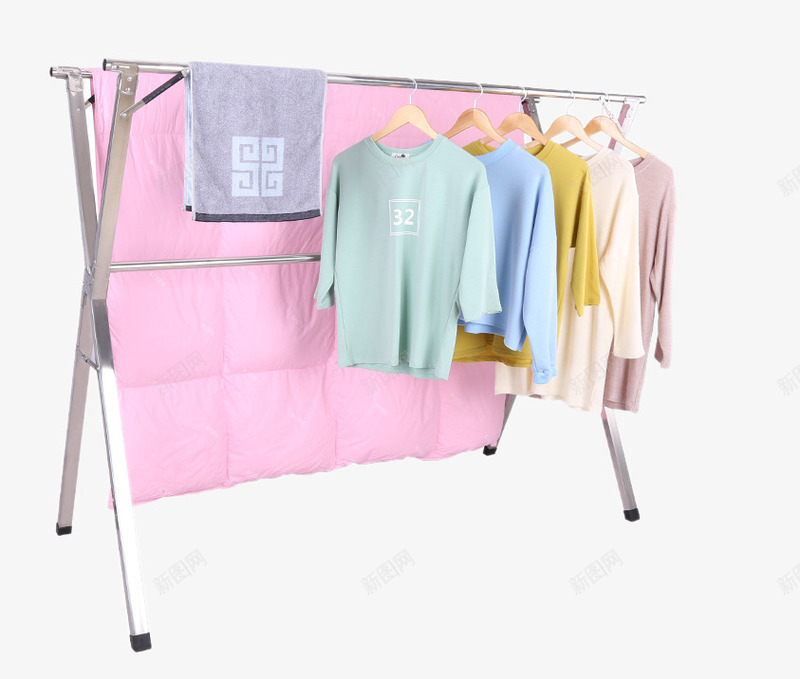 麦红不锈钢晾衣架双杆晾衣杆png免抠素材_新图网 https://ixintu.com 产品实物 落地折叠X型双杆晾衣杆 阳台室内挂衣伸缩晒衣架 麦红不锈钢晾衣架