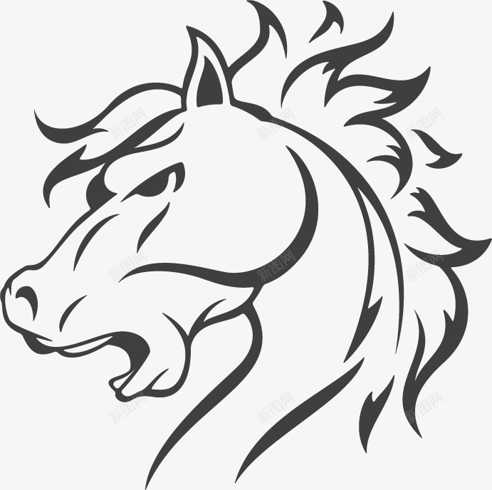 黑色线条马状标志png免抠素材_新图网 https://ixintu.com 形象 时尚 线条 马头