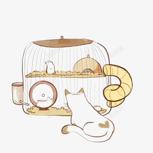 看着仓鼠的宠物猫png免抠素材_新图网 https://ixintu.com 仓鼠 可爱 宠物 笼子