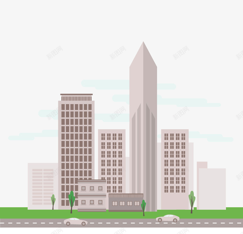公路边的建筑群png免抠素材_新图网 https://ixintu.com 公路 建筑群 扁平化