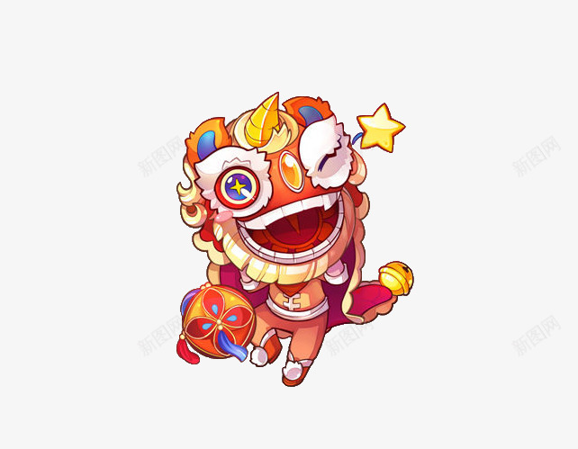 卡通节日舞狮子png免抠素材_新图网 https://ixintu.com 免抠狮子 卡通 彩色狮子 星星装饰 节日舞狮子