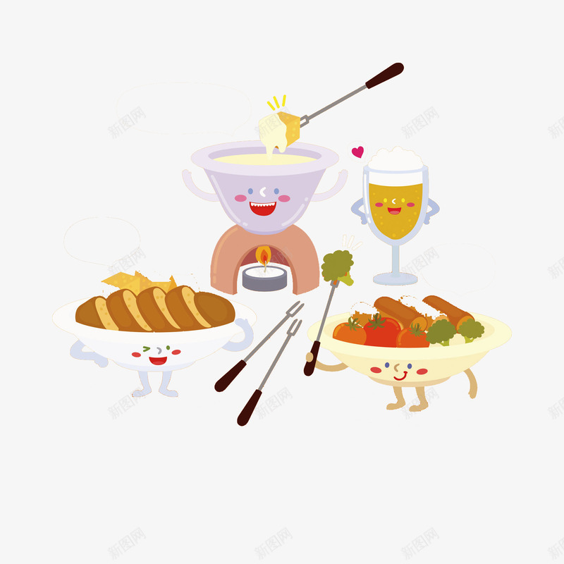 卡通火锅美食图png免抠素材_新图网 https://ixintu.com 创意的 卡通 可爱的 杯子 火锅 筷子 蔬菜