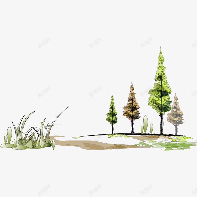 手绘松树背景png免抠素材_新图网 https://ixintu.com 手绘松树 松树 背景图片