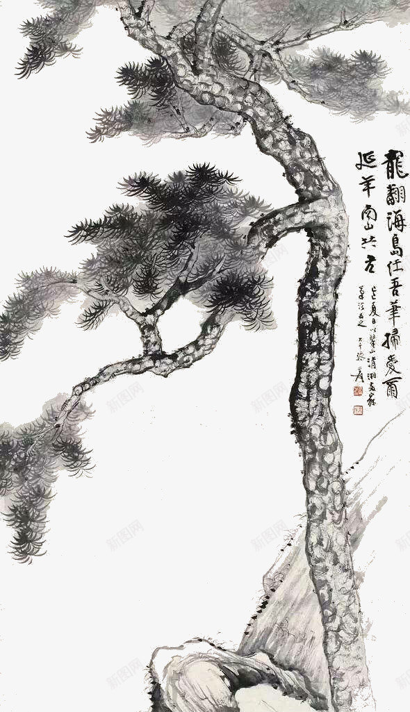一棵松树png免抠素材_新图网 https://ixintu.com 古人 国画 松树 树 水墨松