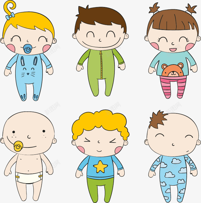 可爱婴儿人物形象png免抠素材_新图网 https://ixintu.com 女孩 棕发 男孩 矢量素材 裹奶嘴 黄发