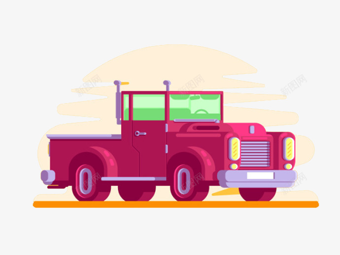 卡通朝阳下的汽车png免抠素材_新图网 https://ixintu.com 公路 卡车 朝阳 汽车 车侧面