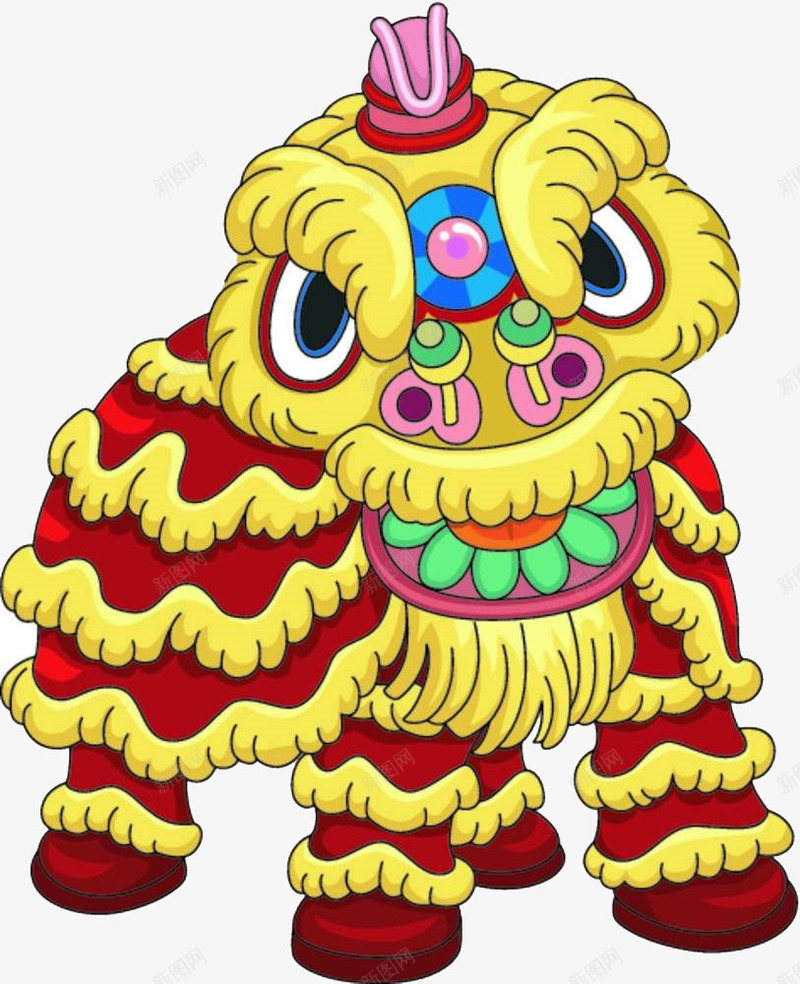卡通新年狮子png免抠素材_新图网 https://ixintu.com 卡通 喜庆 新年 狮子 红黄