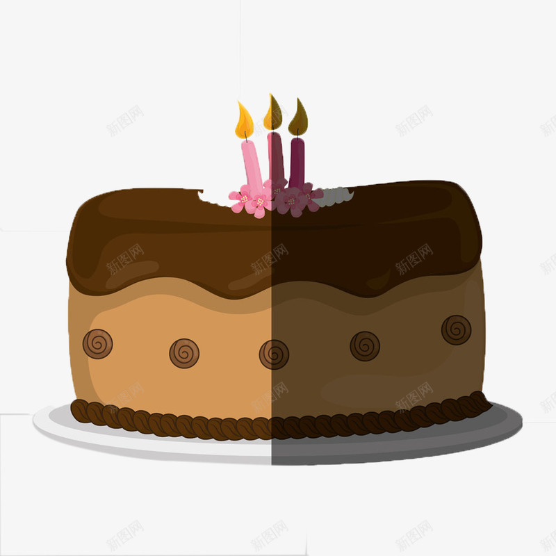 插了三根蜡烛的巧克力蛋糕png免抠素材_新图网 https://ixintu.com 生日蛋糕 蛋糕插图 餐饮美食