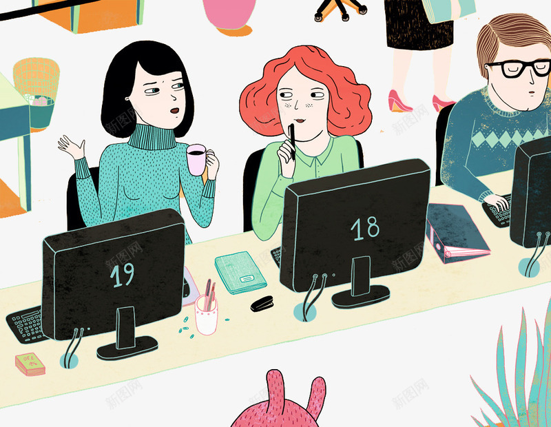 办公室聊天的女人png免抠素材_新图网 https://ixintu.com 卡通形象的插画 实用的插画 有创造的插画