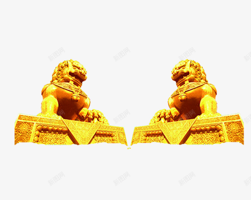 金色石狮子png免抠素材_新图网 https://ixintu.com 一对石狮子 石狮子 金色