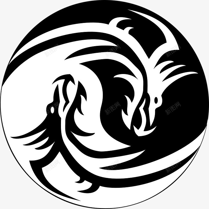 黑龙与白龙图标png_新图网 https://ixintu.com 免费png 图标 环绕 黑白 龙