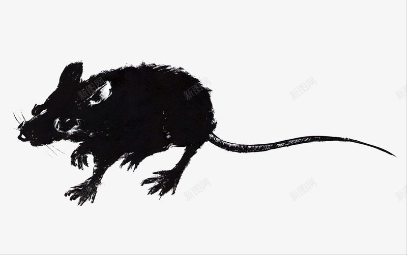 黑色简约水墨老鼠插画png免抠素材_新图网 https://ixintu.com 动物 害虫 形象 插画 水墨 简约 老鼠 黑色