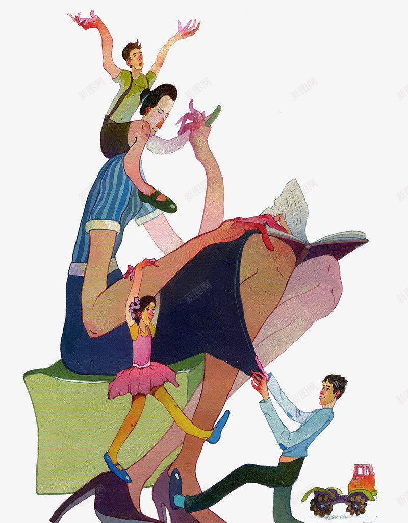 创意插画大人和小孩png免抠素材_新图网 https://ixintu.com 创意插画 大人和小孩 夸张人物形象