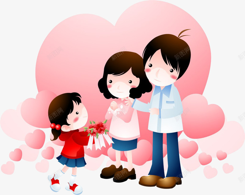 送花给母亲png免抠素材_新图网 https://ixintu.com 卡通人物送花 卡通手绘 教育 母亲节快乐 温馨 爱心 装饰