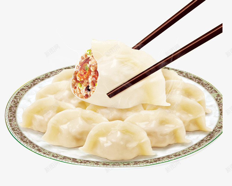 肉馅饺子png免抠素材_新图网 https://ixintu.com 元宵节 免抠素材 水饺 盘子 筷子 肉馅饺子 饺子