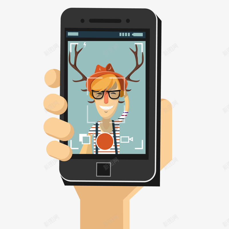 卡通自拍的人物矢量图ai免抠素材_新图网 https://ixintu.com 人物设计 卡通 手机 电子设备 自拍 矢量图
