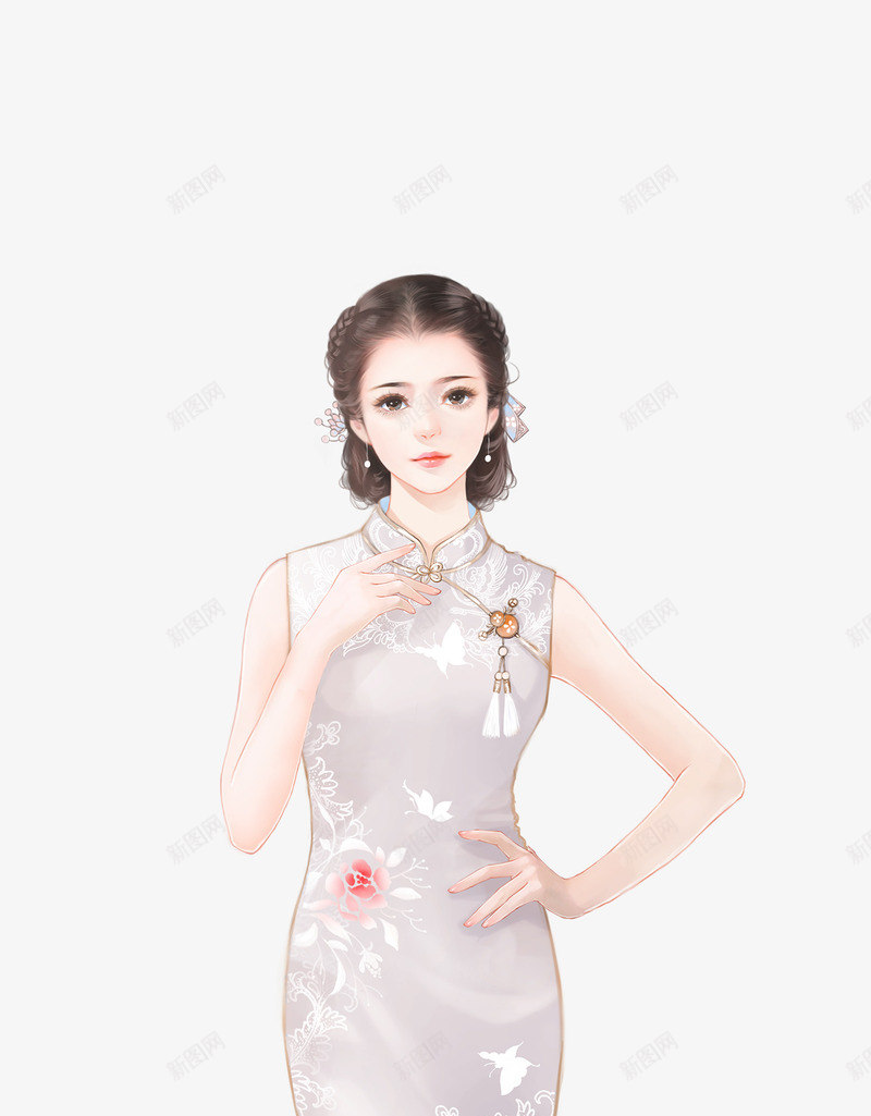 手绘白色服饰女子png免抠素材_新图网 https://ixintu.com 女子 服饰 白色