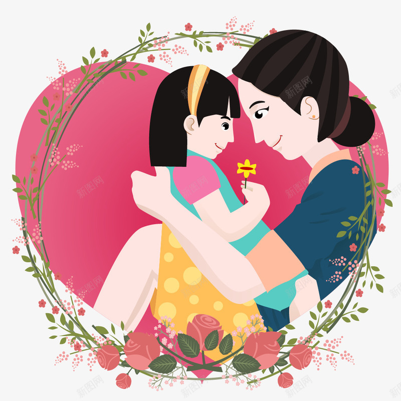 温馨的母女png免抠素材_新图网 https://ixintu.com png图形 png装饰 卡通 母女 花环 装饰