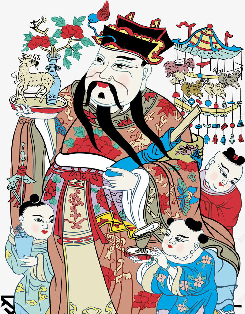 古典装饰人物png免抠素材_新图网 https://ixintu.com 古典人物 古典装饰图案 壁画 年画图 财神