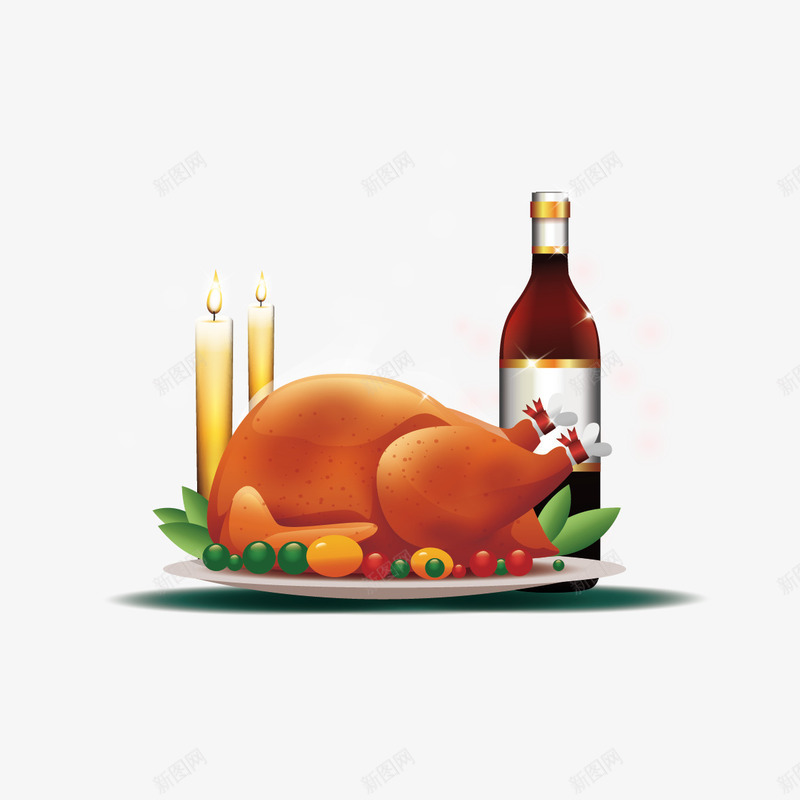 鸡肉和酒矢量图ai免抠素材_新图网 https://ixintu.com 蜡烛 酒 鸡肉 矢量图