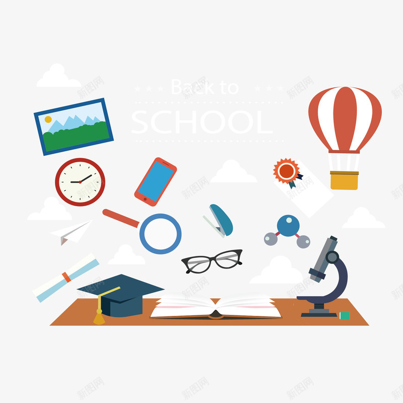 学习元素png免抠素材_新图网 https://ixintu.com 博士帽 学习用品 放大镜 眼镜