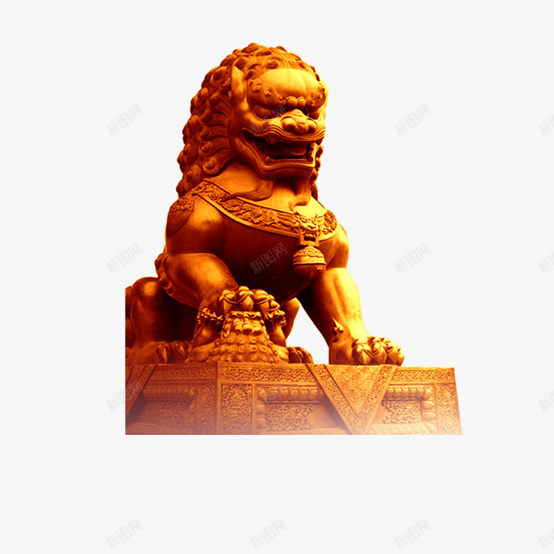 金色石狮子装饰图案png免抠素材_新图网 https://ixintu.com 图案 石狮子 装饰 设计 金色