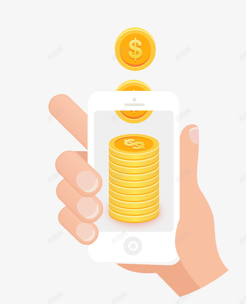 手机在手金钱便捷png免抠素材_新图网 https://ixintu.com 商务 形象 手机 手绘 科技 简约 金色 金钱