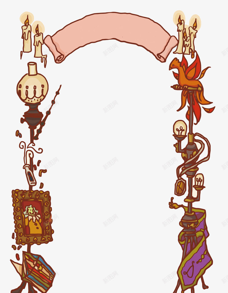 卡通魔幻边框png免抠素材_新图网 https://ixintu.com PNG图片 PNG图片素材 PNG素材 PNG素材免费下载 卡通 灯 蜡烛 边框 门框 魔幻