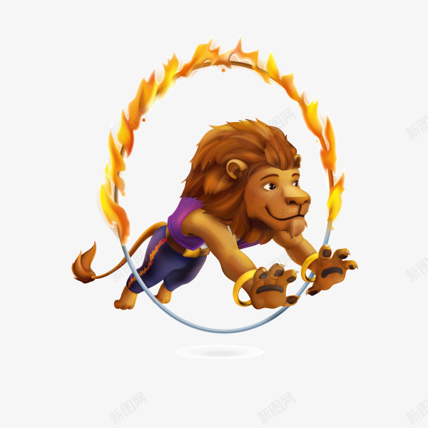 卡通跳火圈的狮子装饰png免抠素材_新图网 https://ixintu.com 免抠图 卡通画 抠图 插画 火圈 狮子 装饰画 跳跃的狮子