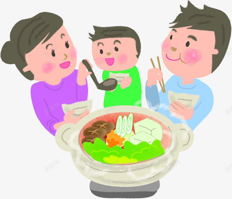 欢乐温馨一家人手绘png免抠素材_新图网 https://ixintu.com 一家人手绘 人物 卡通 团聚 手绘