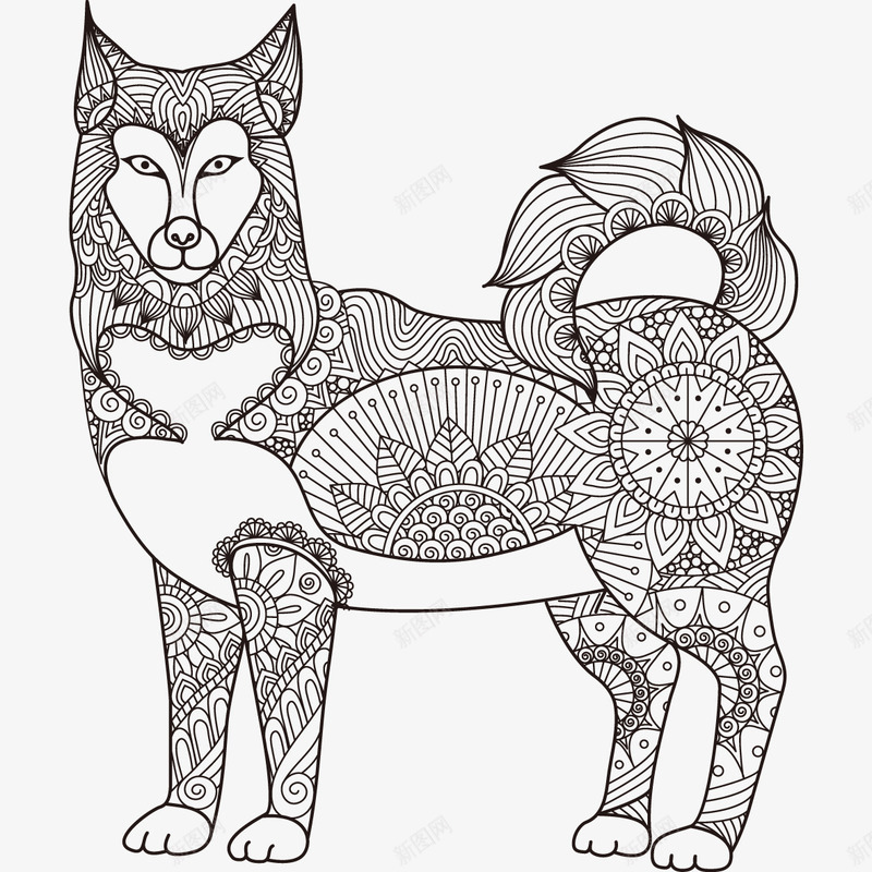 花纹拼接的小狗png免抠素材_新图网 https://ixintu.com png图形 动物 小狗 灰色 花纹 装饰
