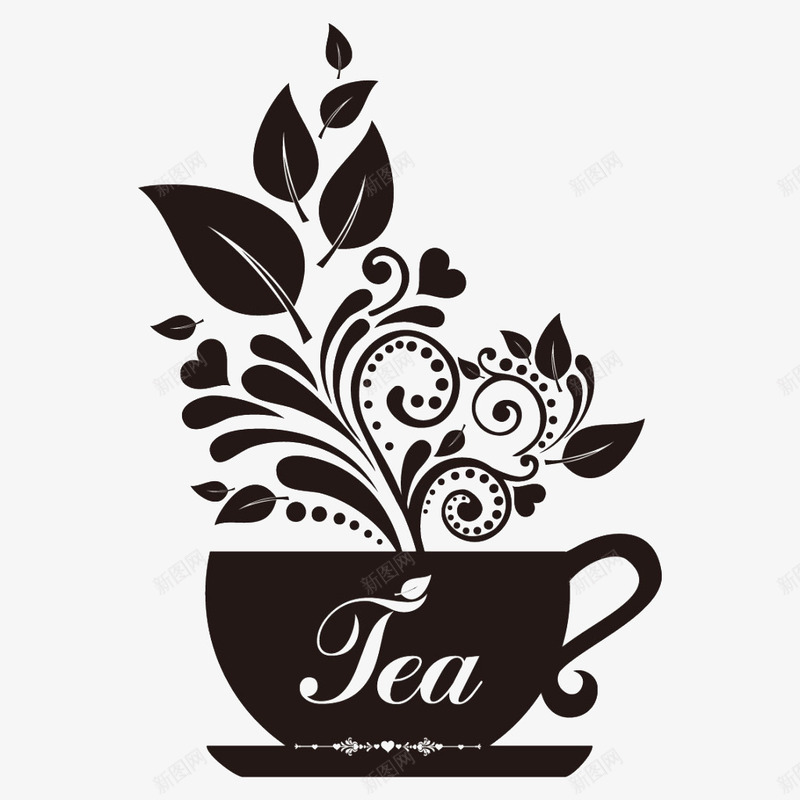 黑色杯子上的花纹png免抠素材_新图网 https://ixintu.com tea 叶子 花纹 花边 茶 茶杯