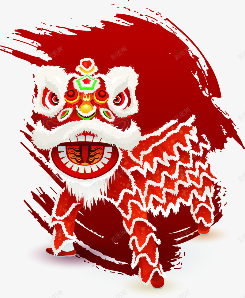 手绘水墨红色狮子装饰png免抠素材_新图网 https://ixintu.com 水墨 狮子 红色 装饰