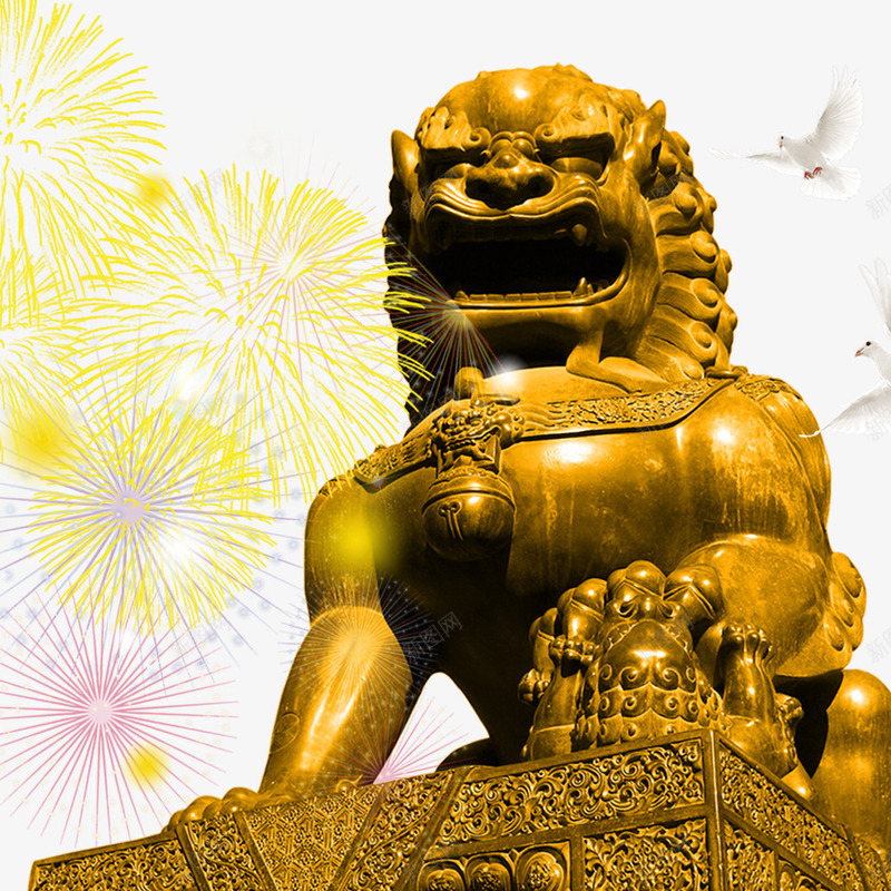 金铜色狮子像psd免抠素材_新图网 https://ixintu.com 中国风 产品实物 烟火 狮子像