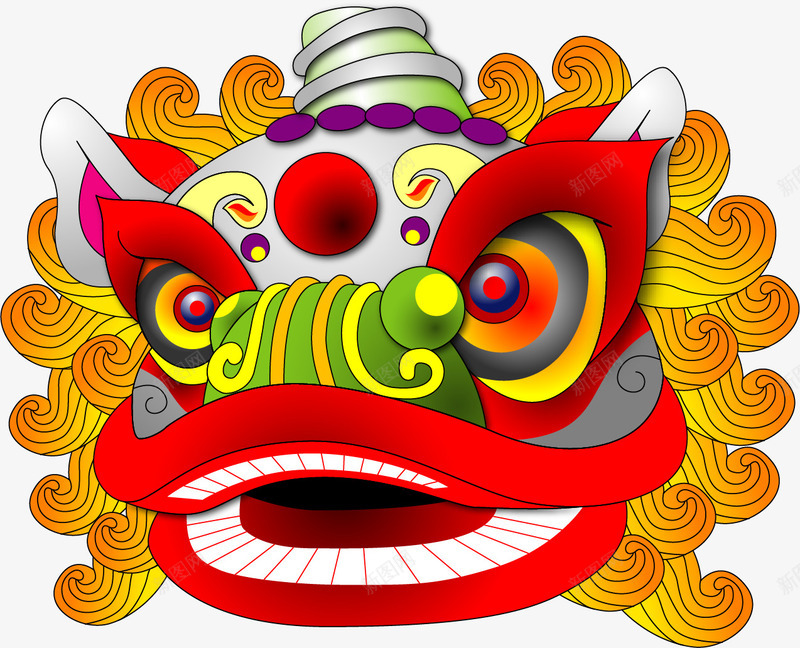 手绘彩色狮子头png免抠素材_新图网 https://ixintu.com 喜庆 彩色 手绘 狮子头
