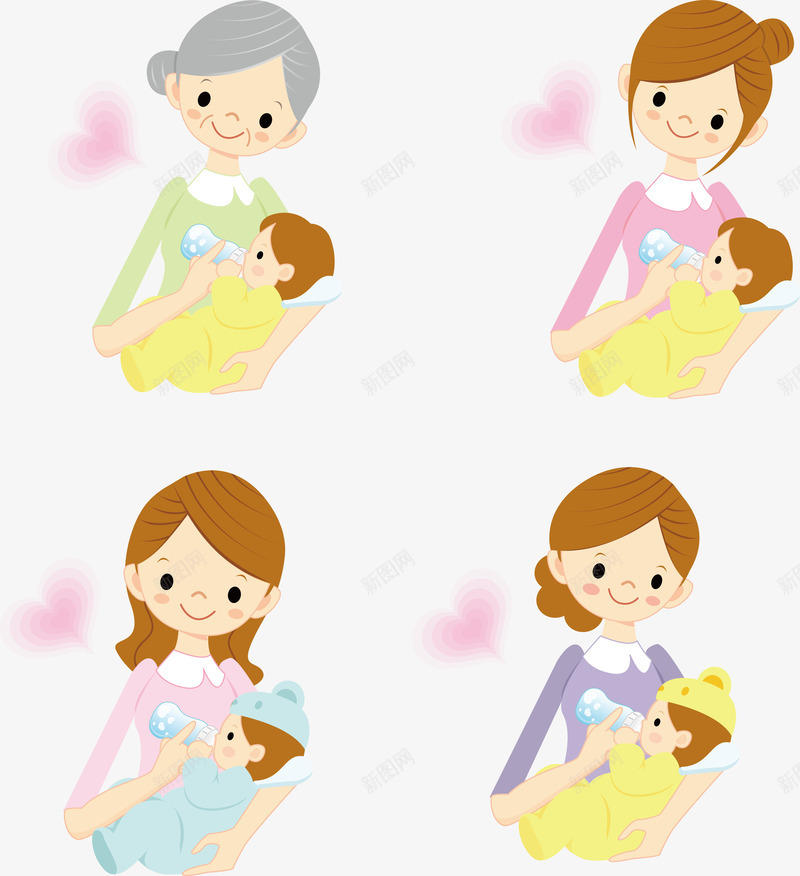喂奶瓶的母亲矢量图ai免抠素材_新图网 https://ixintu.com 手绘母亲 母爱 温馨 爱心 矢量源文件 矢量图