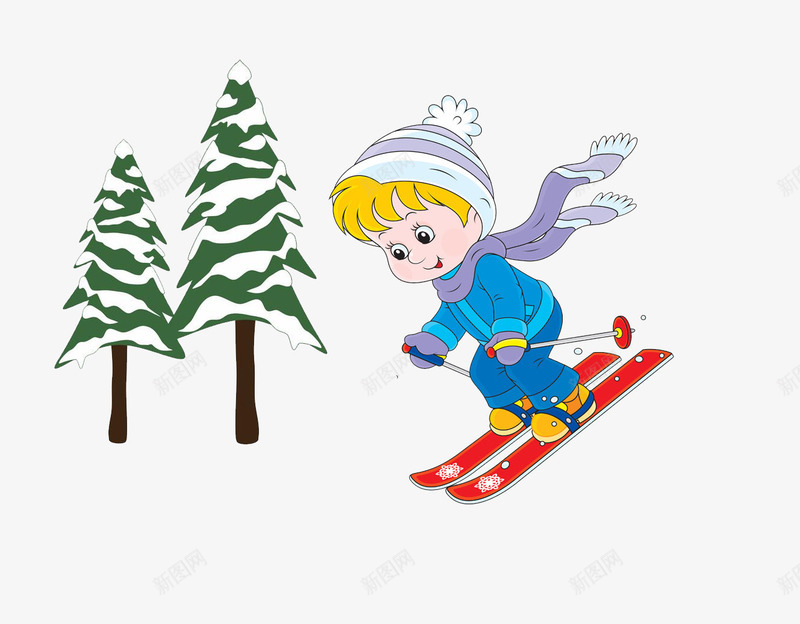 滑雪小孩psd免抠素材_新图网 https://ixintu.com 小孩 松树 滑雪 雪花