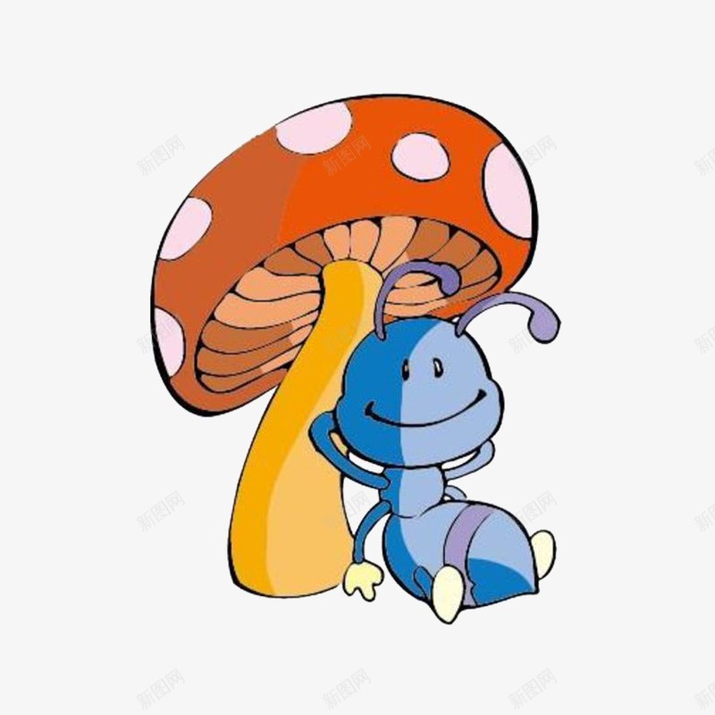 看在蘑菇上休息的小蚂蚁png免抠素材_新图网 https://ixintu.com 卡通 形象 蘑菇 蚂蚁